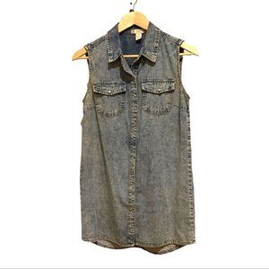 Japna Sleeveless Collared Jean Denim Button Front Shirt Dress Size M
